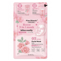 Маска для лица 3в1 Kiss Beauty с экстрактом розы