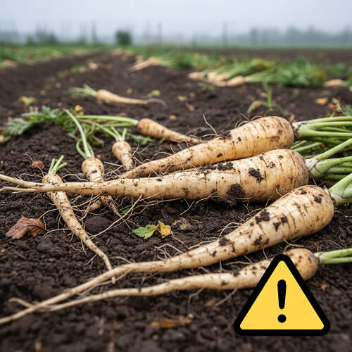 Корнеплоды пастернака лежат на земле.