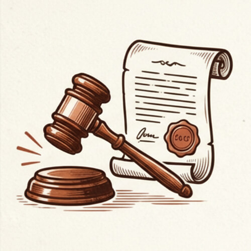Пикторамма с судебным молотком и бумагой с печатью